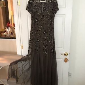 Adrianna Papell beaded  gown with illusion neck